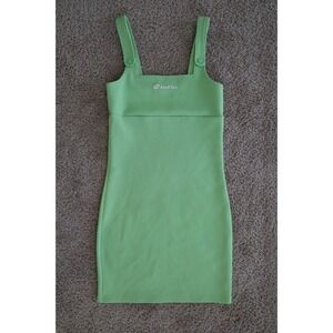 Lotto Womens Lime Green Pique Knit Mini Dress Sporty Bodycon Tank Square Neck
